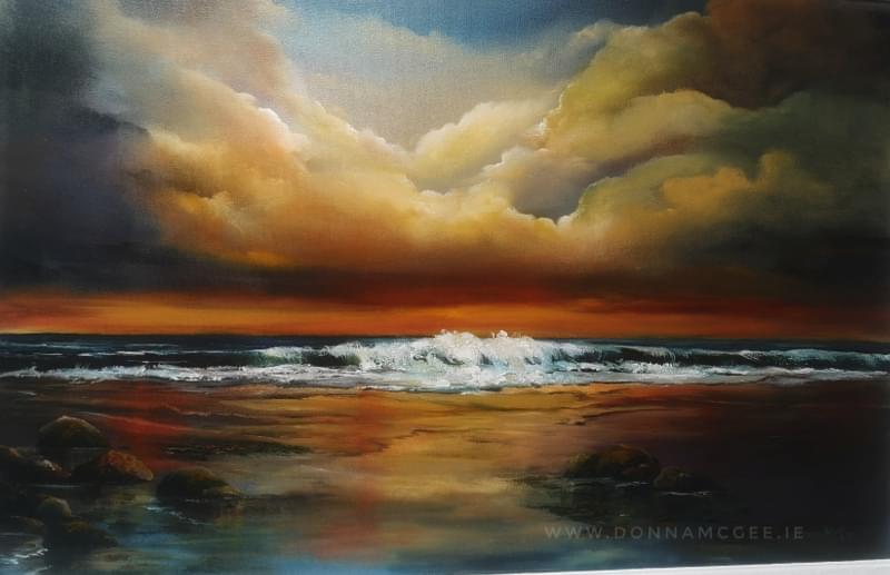 eternal light oil painting of seascape in west coast of ireland, wild atlantic way